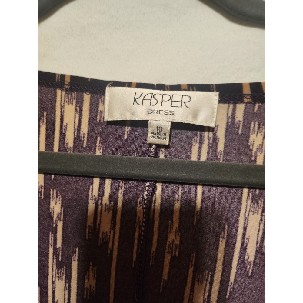 Kasper~Rich Black/Stone~Side Ruched~ Faux Wrap~Stretch Jersey Dress ,Size 10 - Picture 4 of 15